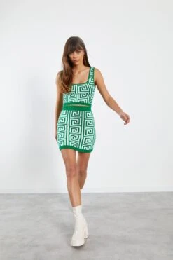 Glamorous Green Geo Knit Mini Skirt -Cheap Softly Dressed Store CK6804 AL51 03