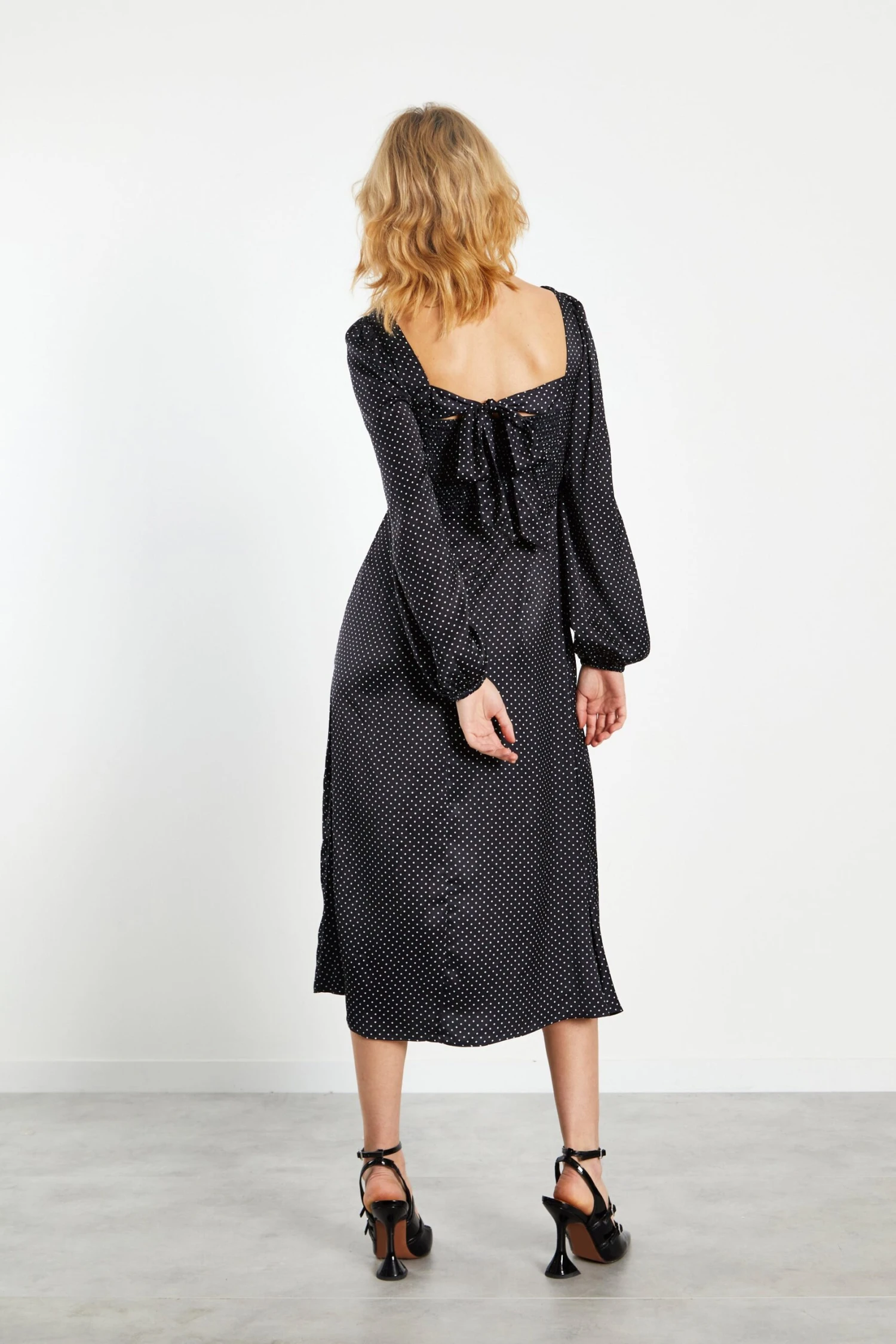 Glamorous Black White Spot Side Split Midi Dress 2 Glamorous Black White Spot Side Split Midi Dress - Image 2