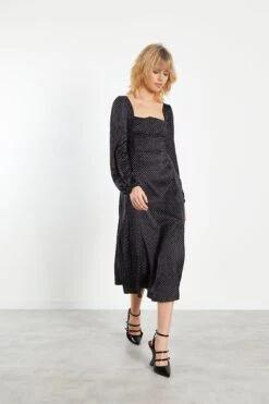 Glamorous Black White Spot Side Split Midi Dress 6 Glamorous Black White Spot Side Split Midi Dress -Cheap Softly Dressed Store CK6807 BW 03