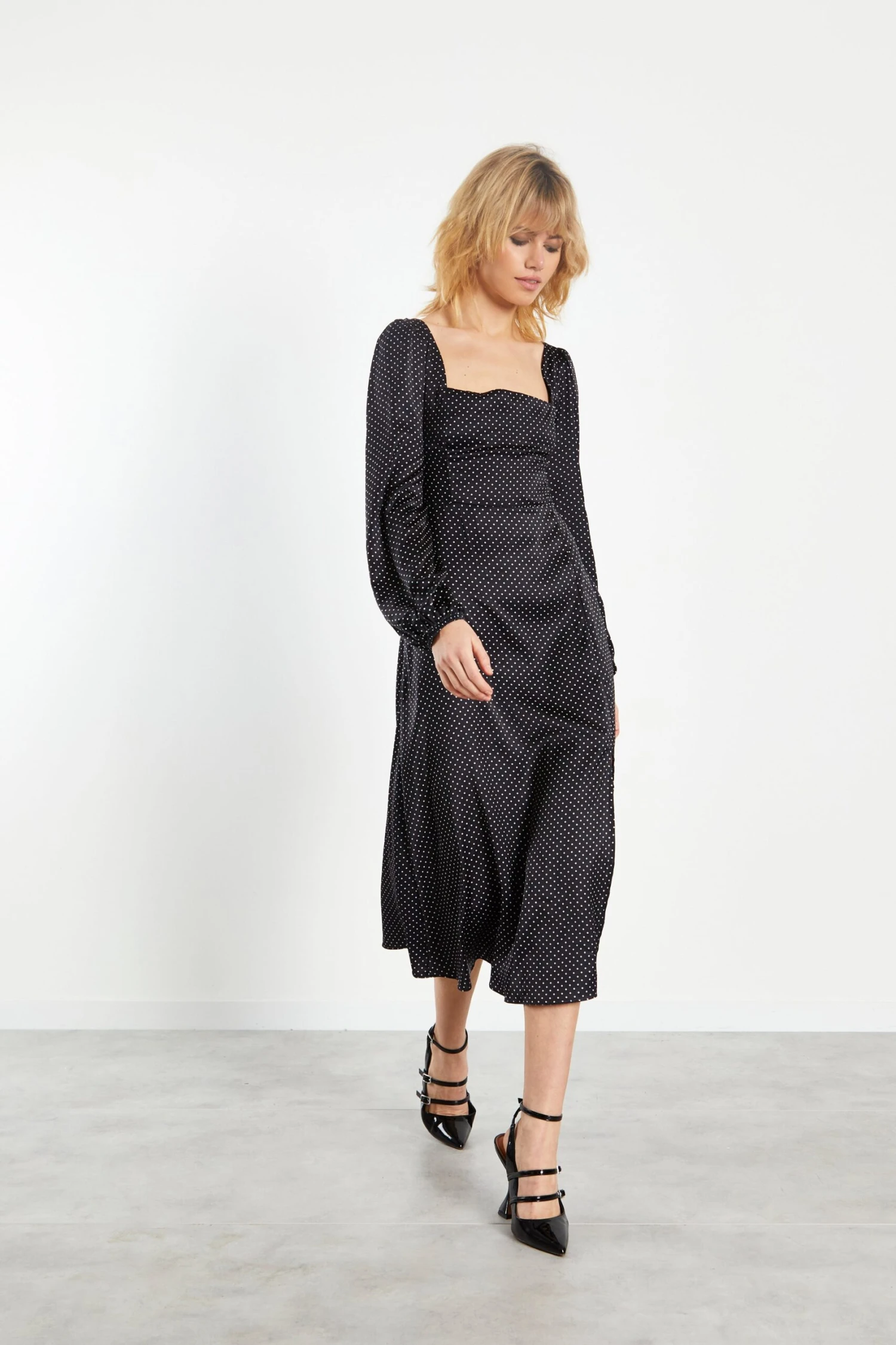 Glamorous Black White Spot Side Split Midi Dress 3 Glamorous Black White Spot Side Split Midi Dress - Image 3