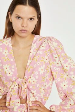 Glamorous Pink-Olive-Yellow-Flower Tie-Front Plunge Playsuit -Cheap Softly Dressed Store CK6833A DI09 04