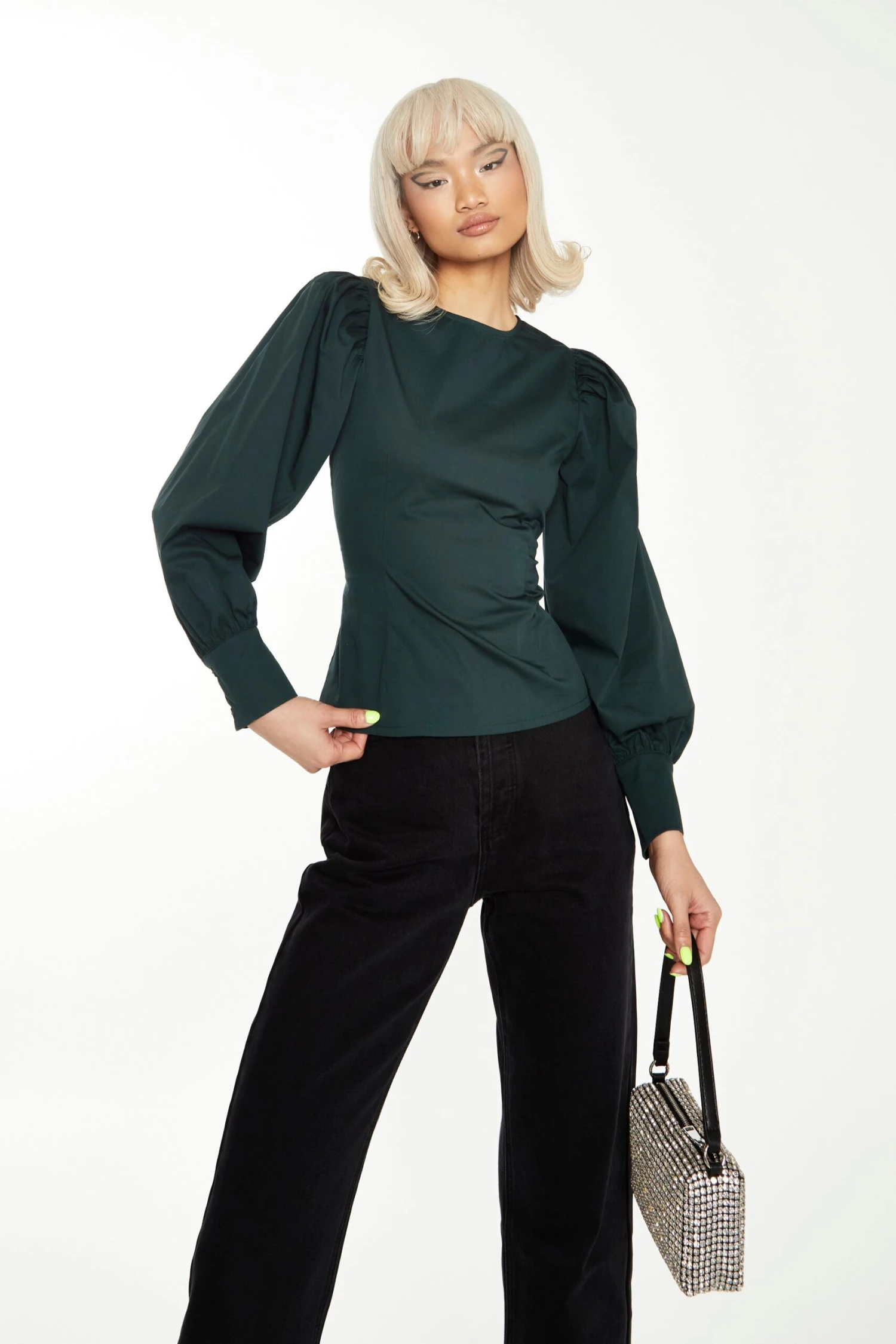 Glamorous Dark Green Puff Sleeve Fitted Top 1 Glamorous Dark Green Puff Sleeve Fitted Top