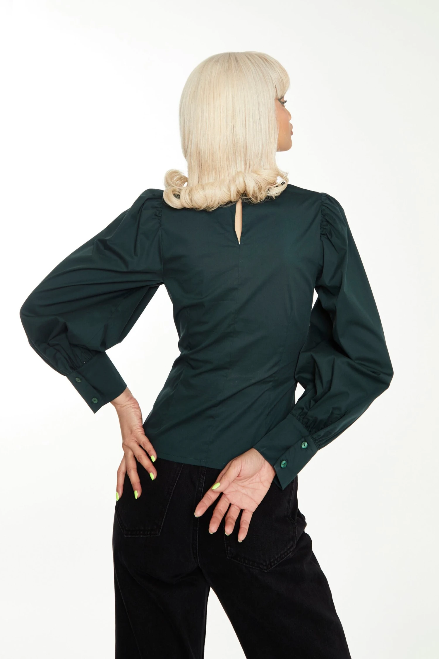Glamorous Dark Green Puff Sleeve Fitted Top 2 Glamorous Dark Green Puff Sleeve Fitted Top - Image 2