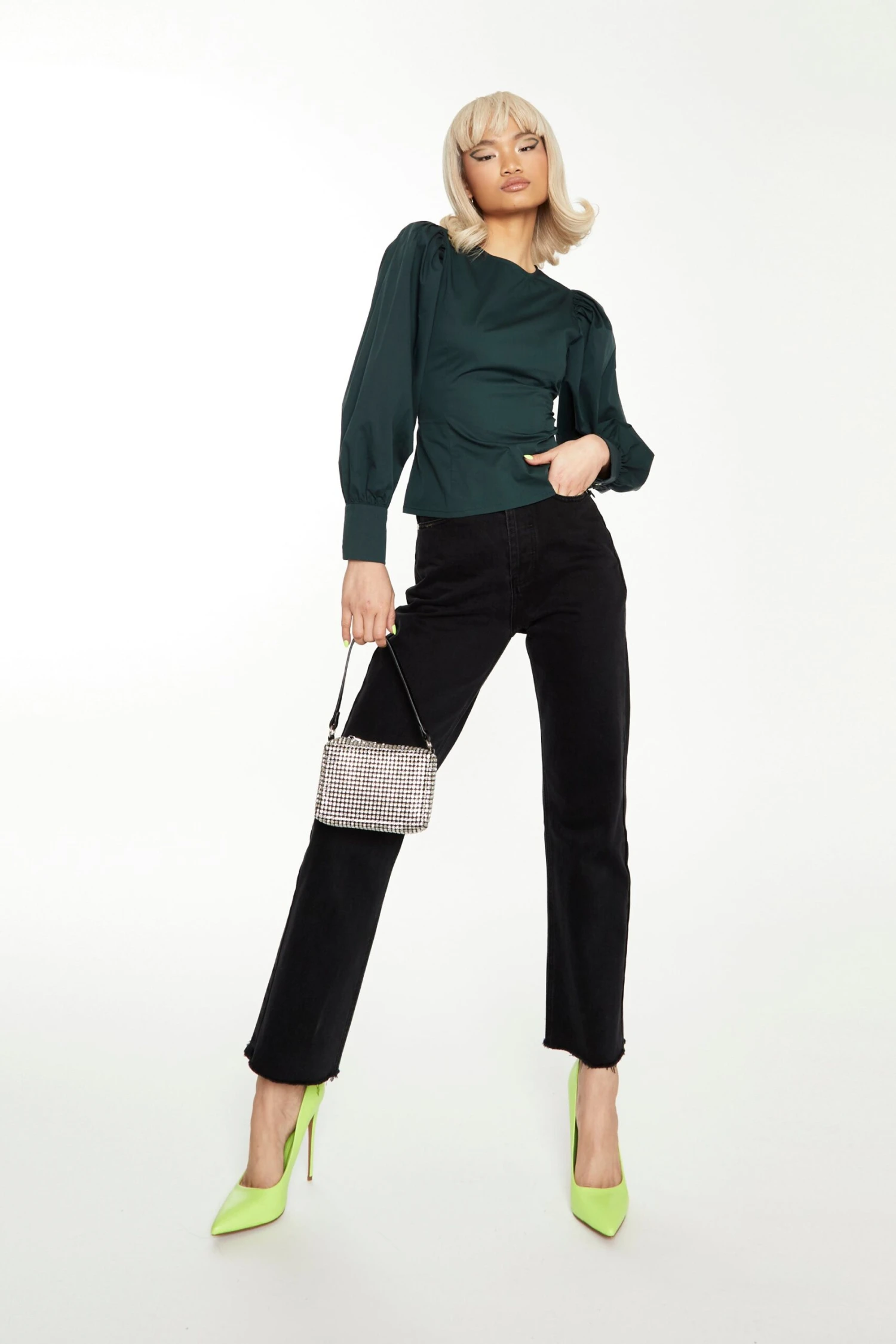 Glamorous Dark Green Puff Sleeve Fitted Top 3 Glamorous Dark Green Puff Sleeve Fitted Top - Image 3