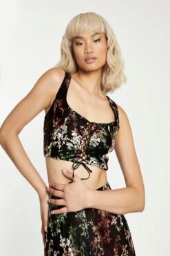 Glamorous Black Multi Devore Lace-up Corset Crop Top 7 Glamorous Black Multi Devore Lace-up Corset Crop Top -Cheap Softly Dressed Store CK6880 DD42 04