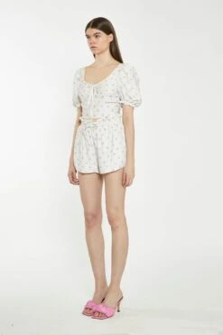 Glamorous Cream Pink Stem Flower Shorts -Cheap Softly Dressed Store CK6916 DE93 03