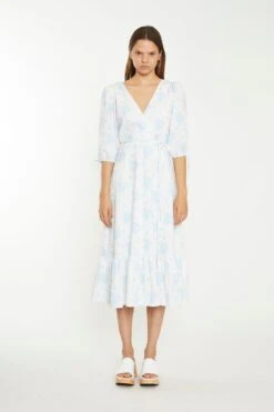 Glamorous Blue Wallpaper Floral Midaxi Wrap-Dress