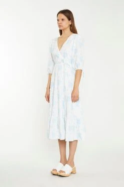 Glamorous Blue Wallpaper Floral Midaxi Wrap-Dress -Cheap Softly Dressed Store CK6919 DE84 03