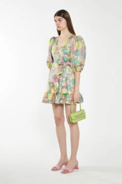 Glamorous Pink-60s-Flower-Jacquard Wrap Mini Dress -Cheap Softly Dressed Store CK6939 DF05 03