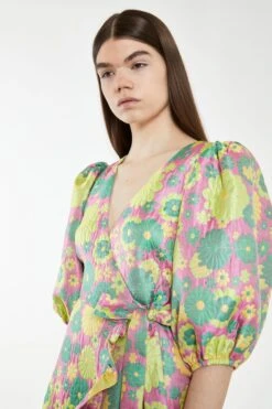 Glamorous Pink-60s-Flower-Jacquard Wrap Mini Dress -Cheap Softly Dressed Store CK6939 DF05 04