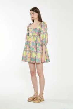 Glamorous Pink-60s-Flower-Jacquard Babydoll Mini Dress -Cheap Softly Dressed Store CK6940 DF05 03