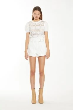 Glamorous Off White Crochet Knit Top