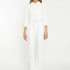 Glamorous Off White Belted Denim Jumpsuit