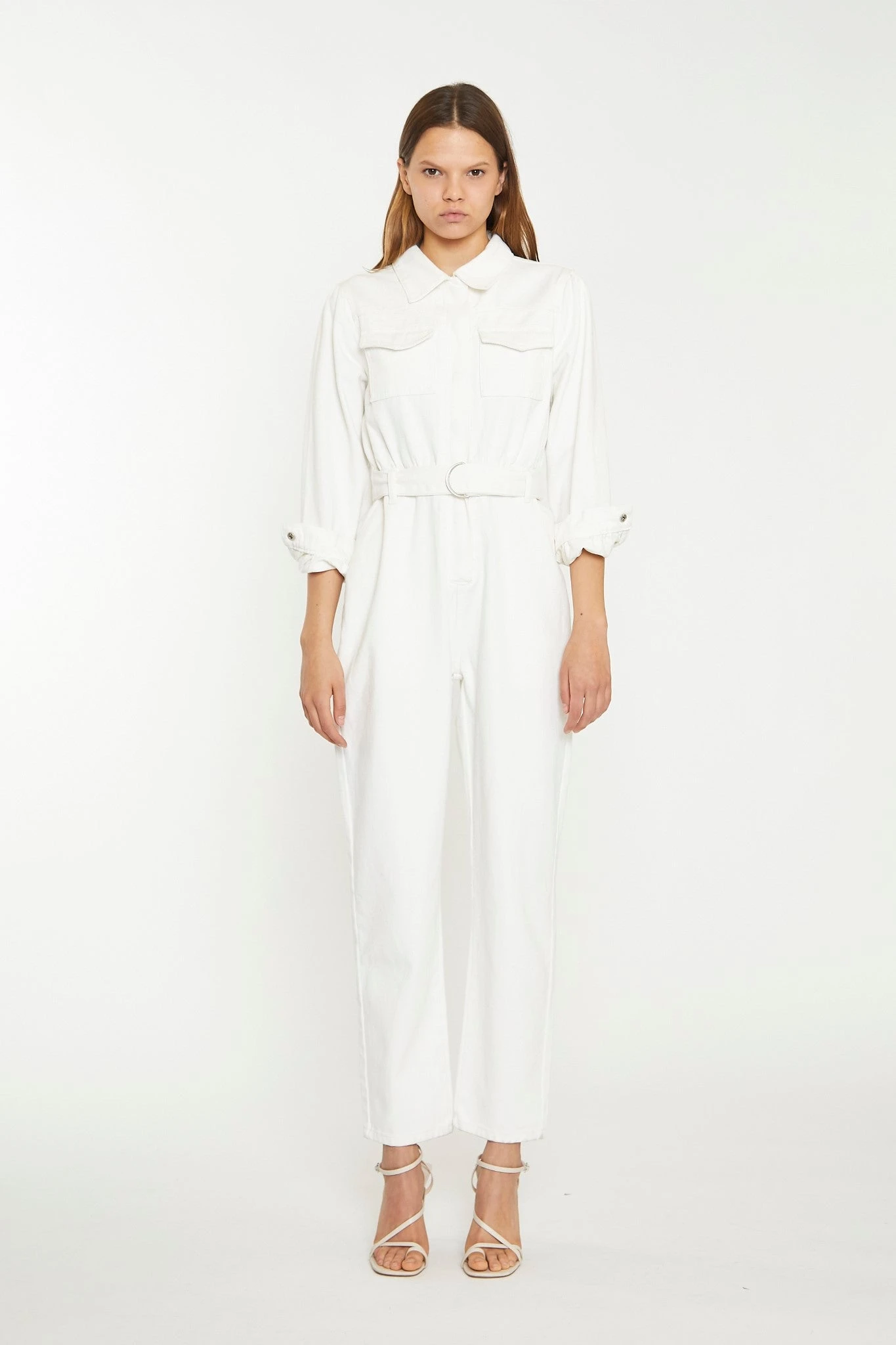 Glamorous Off White Belted Denim Jumpsuit 1 Glamorous Off White Belted Denim Jumpsuit