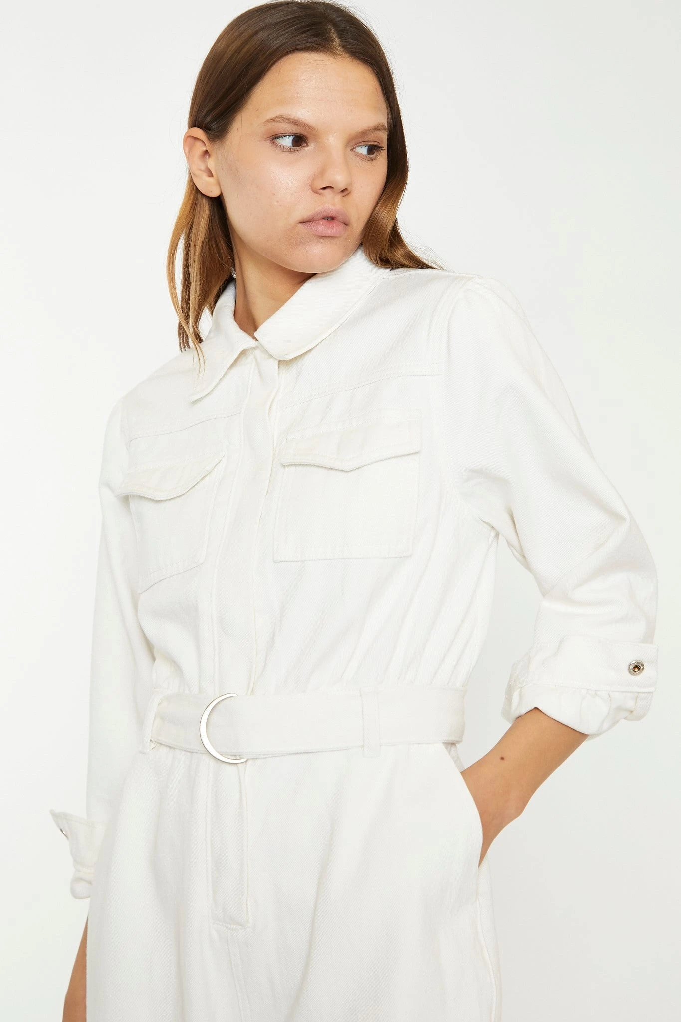 Glamorous Off White Belted Denim Jumpsuit 4 Glamorous Off White Belted Denim Jumpsuit - Image 4