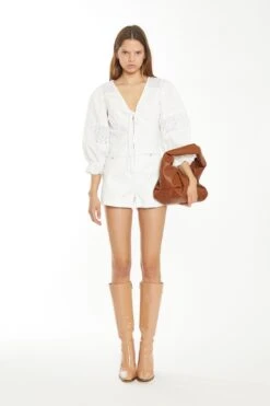 Glamorous Off White Broderie Panelled Blouse