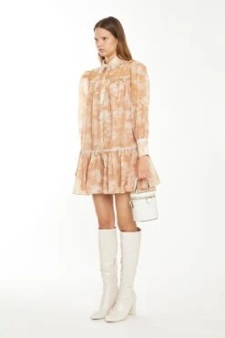Glamorous Tan White Floral Mini Shirt-Dress -Cheap Softly Dressed Store CK6963 DF23 03