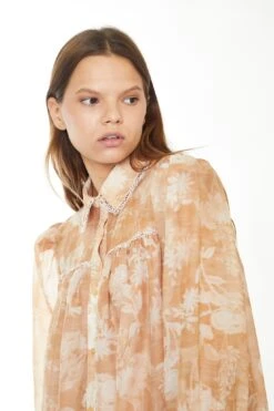 Glamorous Tan White Floral Mini Shirt-Dress -Cheap Softly Dressed Store CK6963 DF23 04