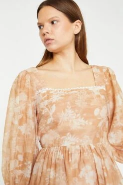 Glamorous Tan White Floral Tiered Mini-Dress -Cheap Softly Dressed Store CK6964 DF23 04