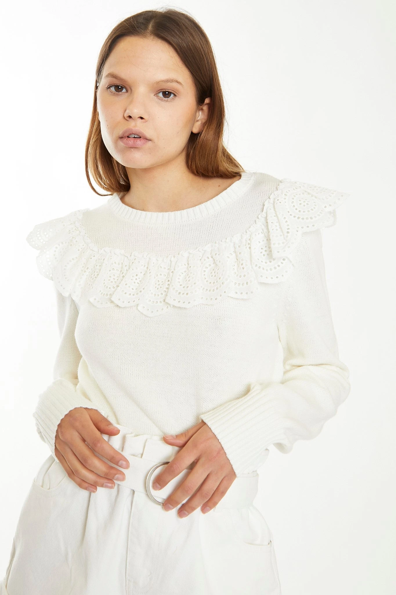 Glamorous Off White Broderie Ruffle Jumper 4 Glamorous Off White Broderie Ruffle Jumper - Image 4