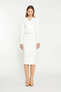 Glamorous Off White Rib Knit Wrap-Top