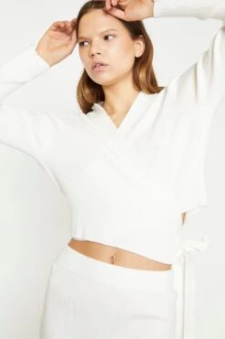 Glamorous Off White Rib Knit Wrap-Top -Cheap Softly Dressed Store CK6968 A11 04