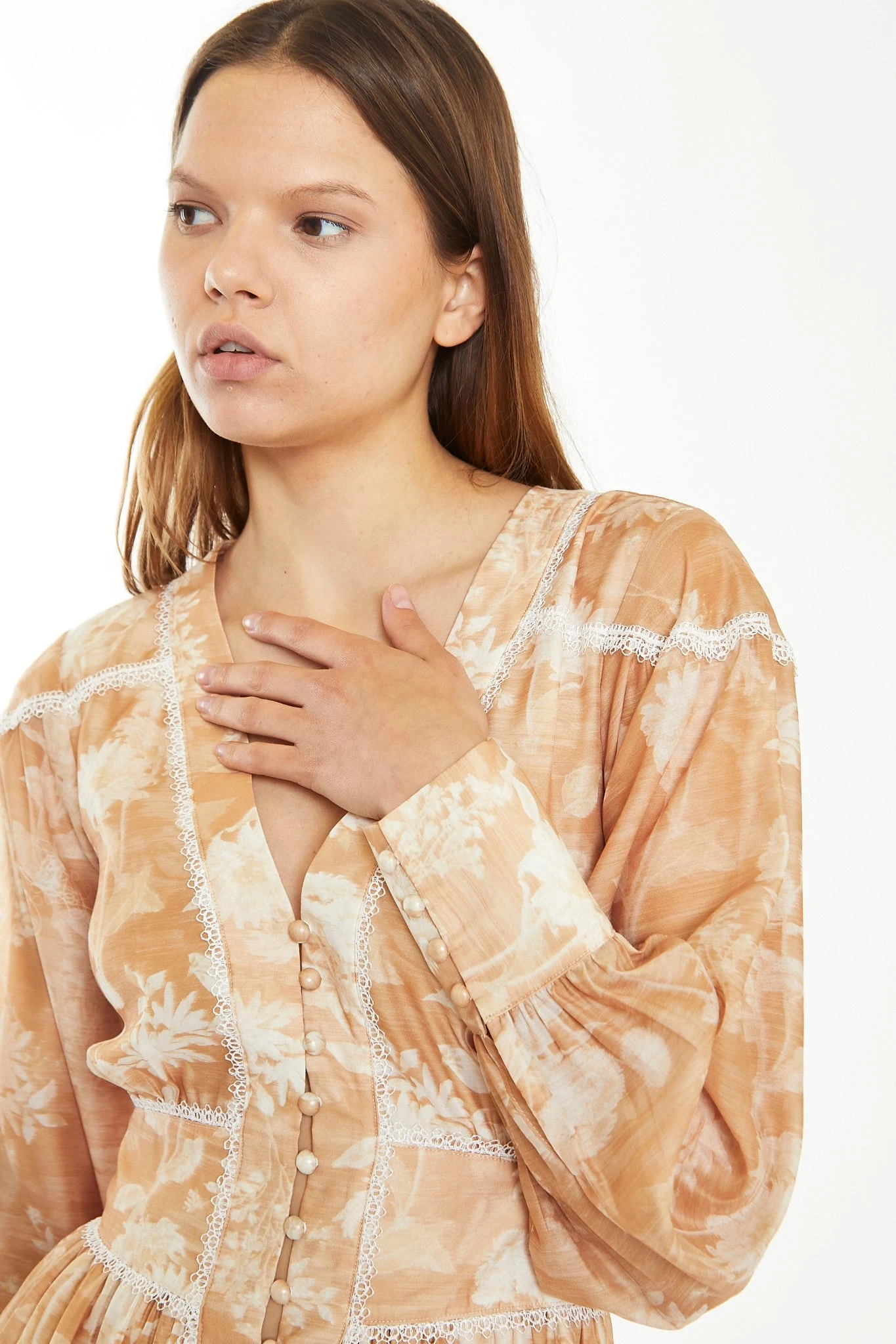 Glamorous Tan White Floral Button-Through Mini-Dress 4 Glamorous Tan White Floral Button-Through Mini-Dress - Image 4