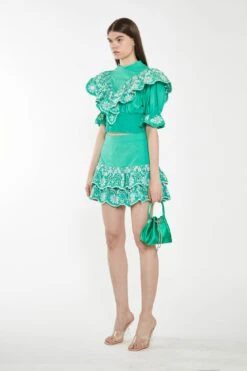 Glamorous Green Broderie Ruffle Crop Top -Cheap Softly Dressed Store CK6987 DF10 03