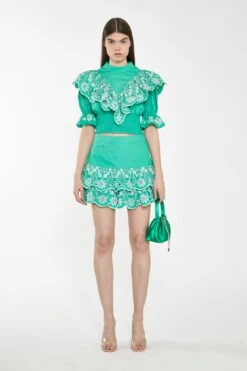 Glamorous Green Broderie Ruffle Mini Skirt
