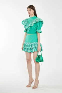 Glamorous Green Broderie Ruffle Mini Skirt -Cheap Softly Dressed Store CK6988 DF10 03