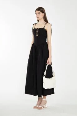 Glamorous Black Lace-Up Bodice Maxi Dress -Cheap Softly Dressed Store CK6997 BK 03
