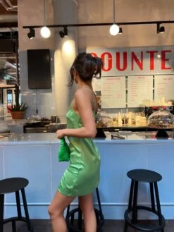 Glamorous Green Satin Split Front Mini-Dress -Cheap Softly Dressed Store CK7024A CK18 03 d37149f3 523b 43a5 b531 3b1b0160472a