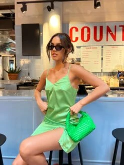 Glamorous Green Satin Split Front Mini-Dress -Cheap Softly Dressed Store CK7024A CK18 04 95ea9e4b 87fc 4237 9de5 07110b2f86cb