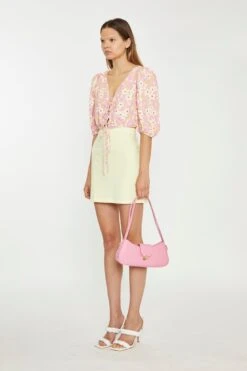 Glamorous Pink-Olive-Yellow-Flower Tie-Front Crop Top -Cheap Softly Dressed Store CK7039 DI09 04