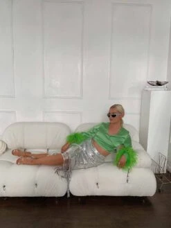 Glamorous Silver Sequin Fringe High Waisted Midi Skirt -Cheap Softly Dressed Store CK7053 DG38 01