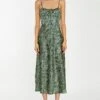 Glamorous Green-Black Animal Strappy Milkmaid Midi-Dress