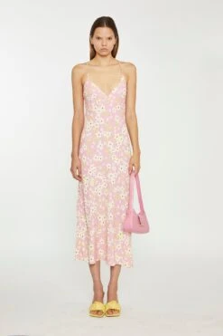 Glamorous Pink-Olive-Yellow-Flower Midi Slip Dress