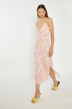 Glamorous Pink-Olive-Yellow-Flower Midi Slip Dress -Cheap Softly Dressed Store CK7078 DI09 04