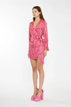 Glamorous Pink Multi-Square Fluted Sleeve Wrap Top -Cheap Softly Dressed Store CK7109 DI98 03