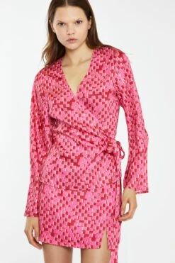 Glamorous Pink Multi-Square Fluted Sleeve Wrap Top -Cheap Softly Dressed Store CK7109 DI98 04