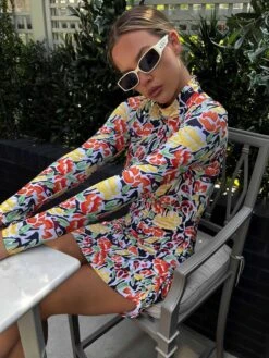 Glamorous Orange Yellow Tulips Asymmetric Mini Dress -Cheap Softly Dressed Store CK7140 DI49 03