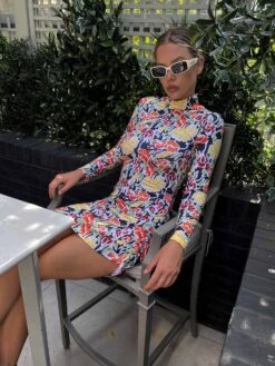 Glamorous Orange Yellow Tulips Asymmetric Mini Dress -Cheap Softly Dressed Store CK7140 DI49 04