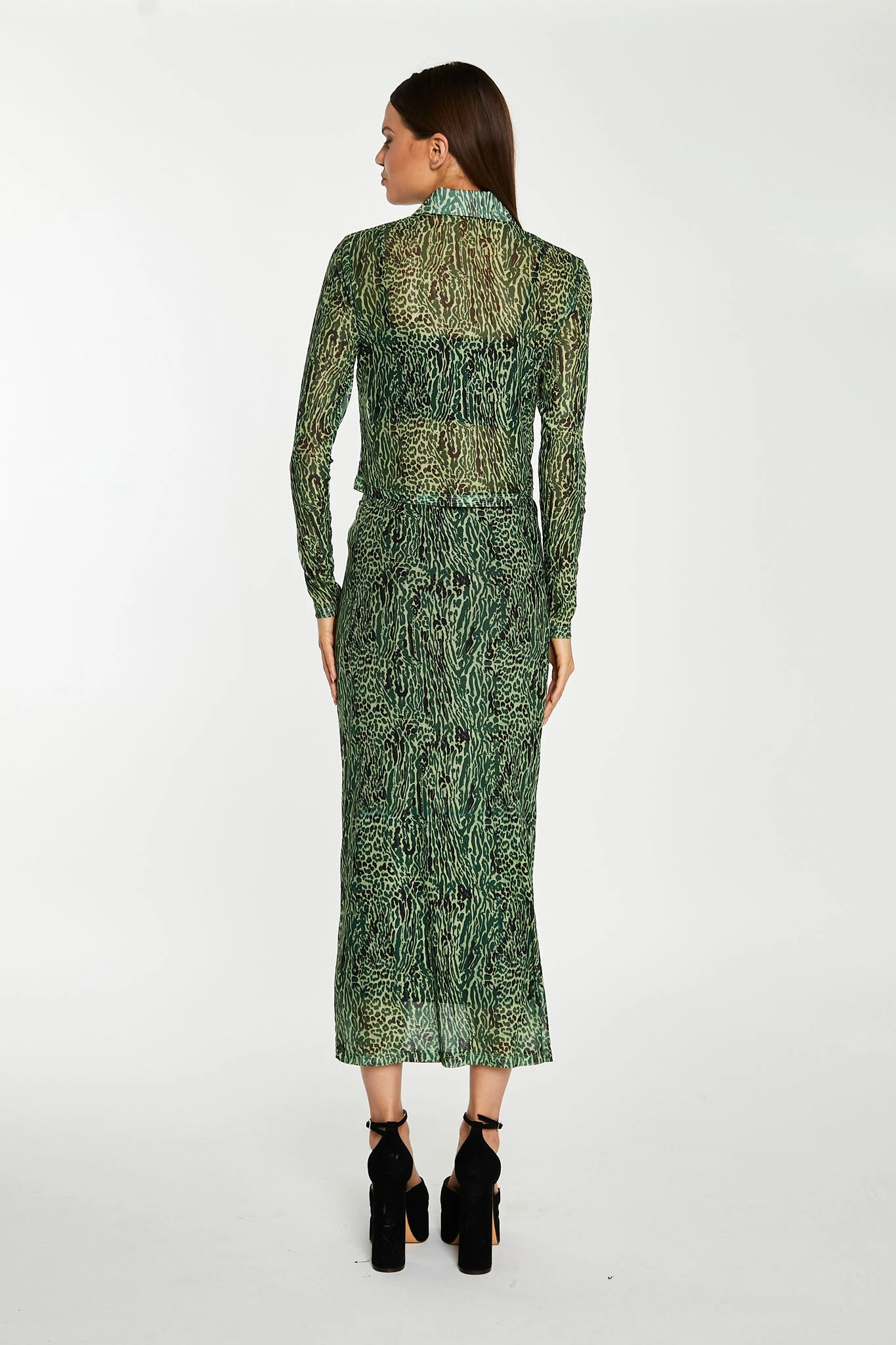 Glamorous Green-Black Animal Mesh Pencil Midi-Skirt 2 Glamorous Green-Black Animal Mesh Pencil Midi-Skirt - Image 2