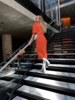 Glamorous Mandarin Orange Low Waisted Midaxi Skirt