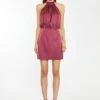Glamorous Dark-Raspberry Satin Diamante Strap Mini-Dress
