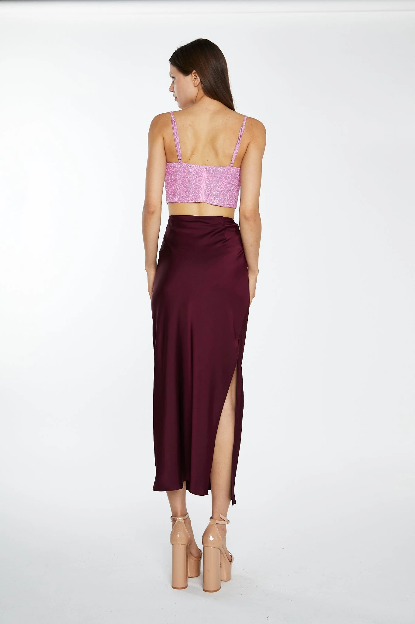 Glamorous Pink Silver-Glitter Chain-Strap Corset Crop-Top 2 Glamorous Pink Silver-Glitter Chain-Strap Corset Crop-Top - Image 2