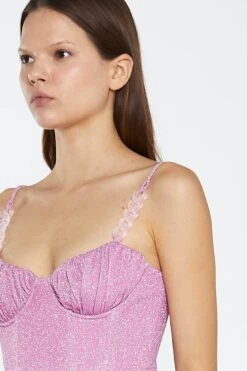 Glamorous Pink Silver-Glitter Chain-Strap Corset Crop-Top 6 Glamorous Pink Silver-Glitter Chain-Strap Corset Crop-Top -Cheap Softly Dressed Store CK7166 DK32 04