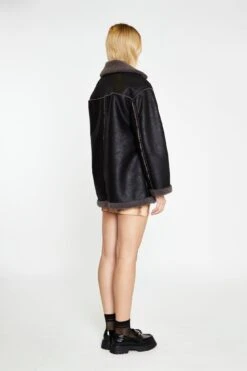 Glamorous Black Dark-Grey Oversized Shearling Coat -Cheap Softly Dressed Store CK7192 DK96 02