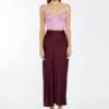 Glamorous Deep-Burgundy Satin Side-Split Maxi-Skirt