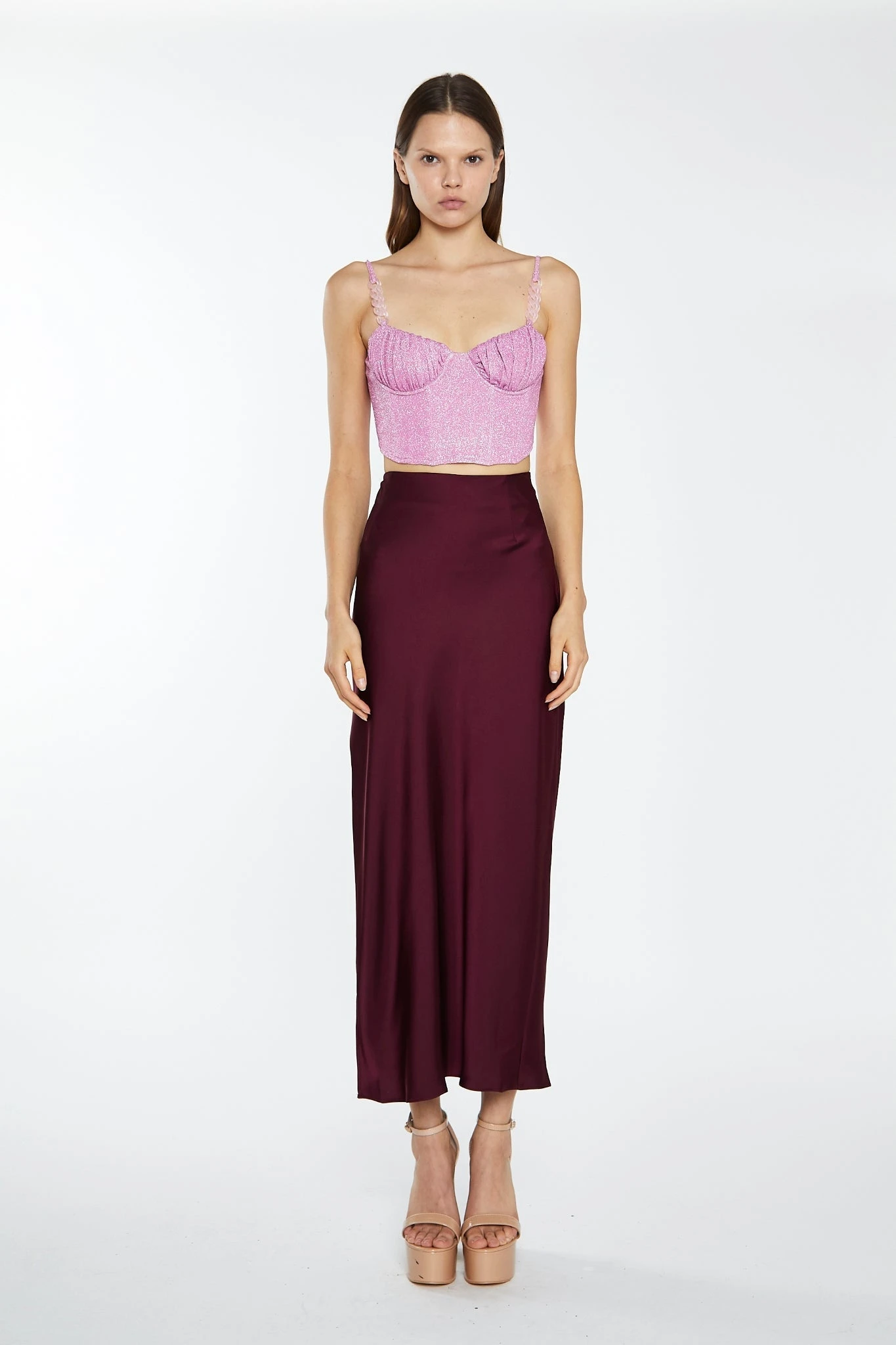 Glamorous Deep-Burgundy Satin Side-Split Maxi-Skirt 1 Glamorous Deep-Burgundy Satin Side-Split Maxi-Skirt